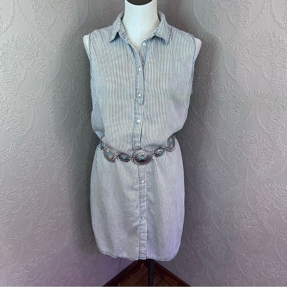 Workshop Republic Clothing Dresses & Skirts - Striped Sleeveless Shirt Dress with Belt Workshop L Large Pin Stripe shirt